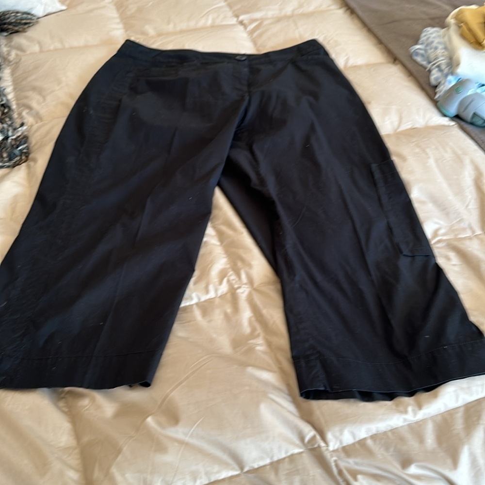 Eileen Fisher wide leg  black organic Otto crop with cargo pocket EUC